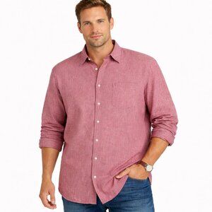 Orvis Signature Collection 100% Linen Mens Shirt Size XL Button Front Red White